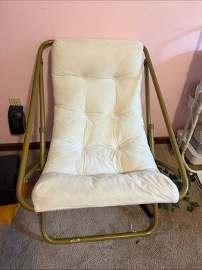 Ivory Tufted Lounge Chair with Olive Frame